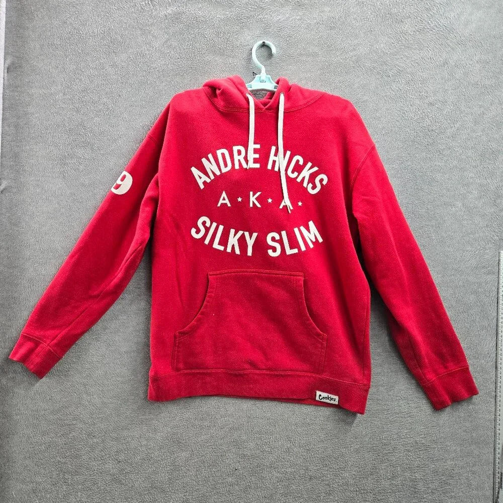 Cookies Men Hoodie S Red Andre Hicks Silky Slim‎ Logo Graphic Print Long Sleeve